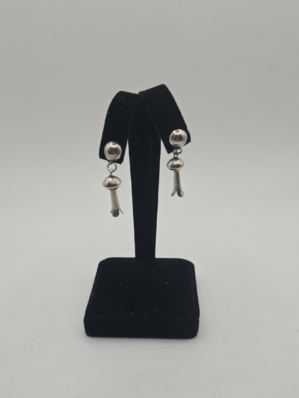 Vintage Navajo Sterling Silver Dangle Squash Blossom Earrings